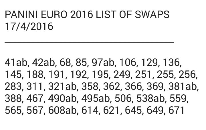 PaniniEuroSwaps's tweet photo. @bungledixon Yes mate, just swapped 12 tho so this my even more updated list haha. DM me if you need more than 4 https://t.co/MY7YaRLVbs