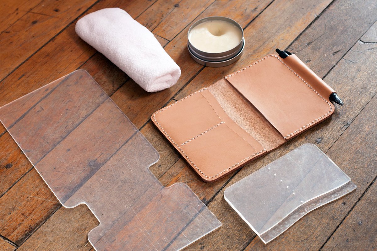 conditioning a deluxe passport wallet. want to make one yourself? acrylic template sets are in stock and ready!