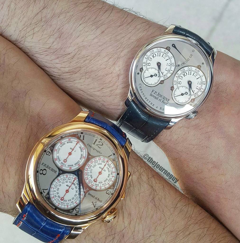 FineTimepiece's tweet photo. Today's double-wristing shot! 
#fpjourne #centigraphe #gulfwatchclub by thejourneguy https://t.co/Mxh7il2W1h