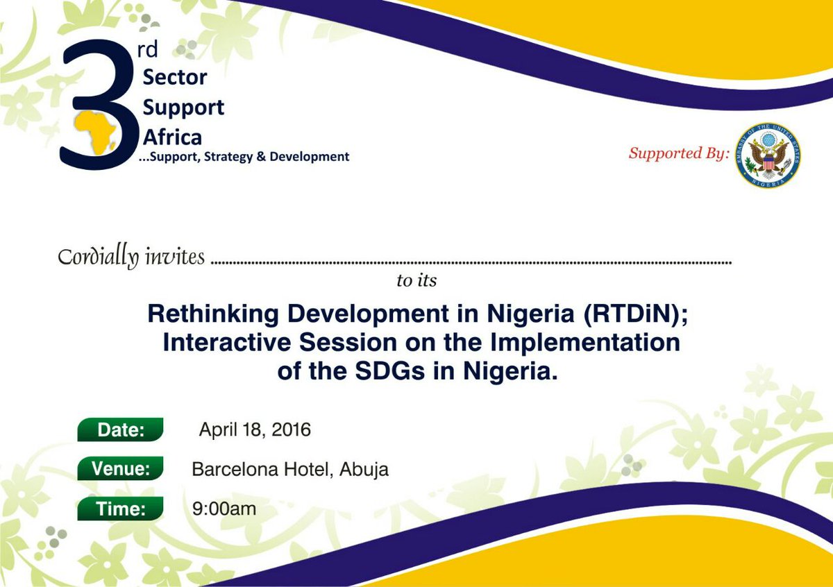 3rdSecSupAfrica's tweet photo. In 10hrs, #RTDiN because getting the #SDGs right in #Nigeria is a valid concern. It promises to be an educating one. https://t.co/5GD0igWBdj