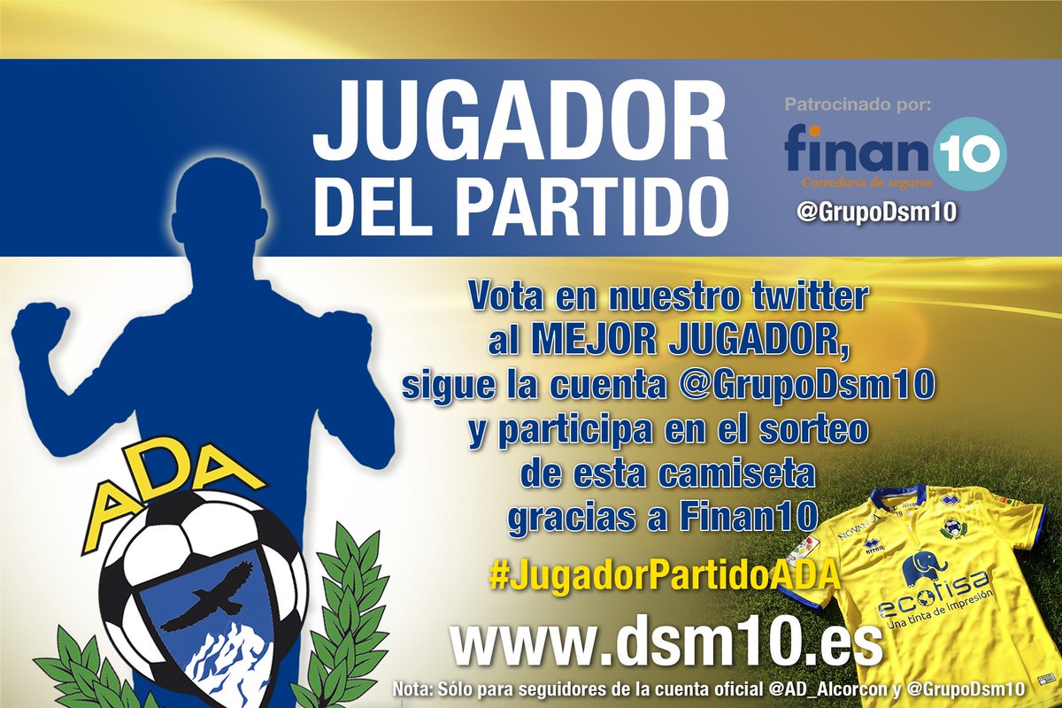 AD_Alcorcon's tweet photo. ¡Vota al #JugadorPartidoADA del #ADAvLEG! ¡Puedes conseguir una camiseta gracias a @GrupoDsm10! https://t.co/3FrbjXk4Fr