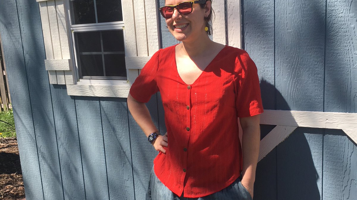 RoyalFernCo's tweet photo. Made an Aster shirt! ✂️ Lovely pattern by @ColettePatterns
#wearablemuslin #astershirt #handmadeclothes #sewing https://t.co/m2qXnrcC84