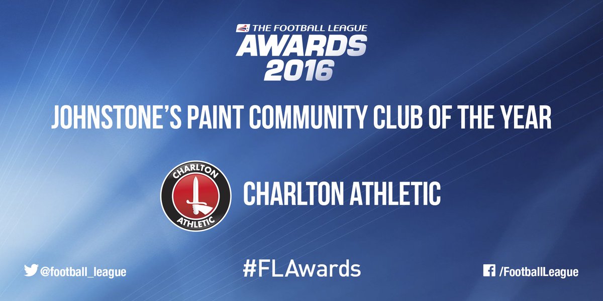 WINNER: The <a href="/JohnstonesPaint/">JPT 2006-2016</a> Community Club of the Year is… <a href="/CAFCofficial/">Charlton Athletic FC</a>! #FLAwards >> po.st/mShtkH.