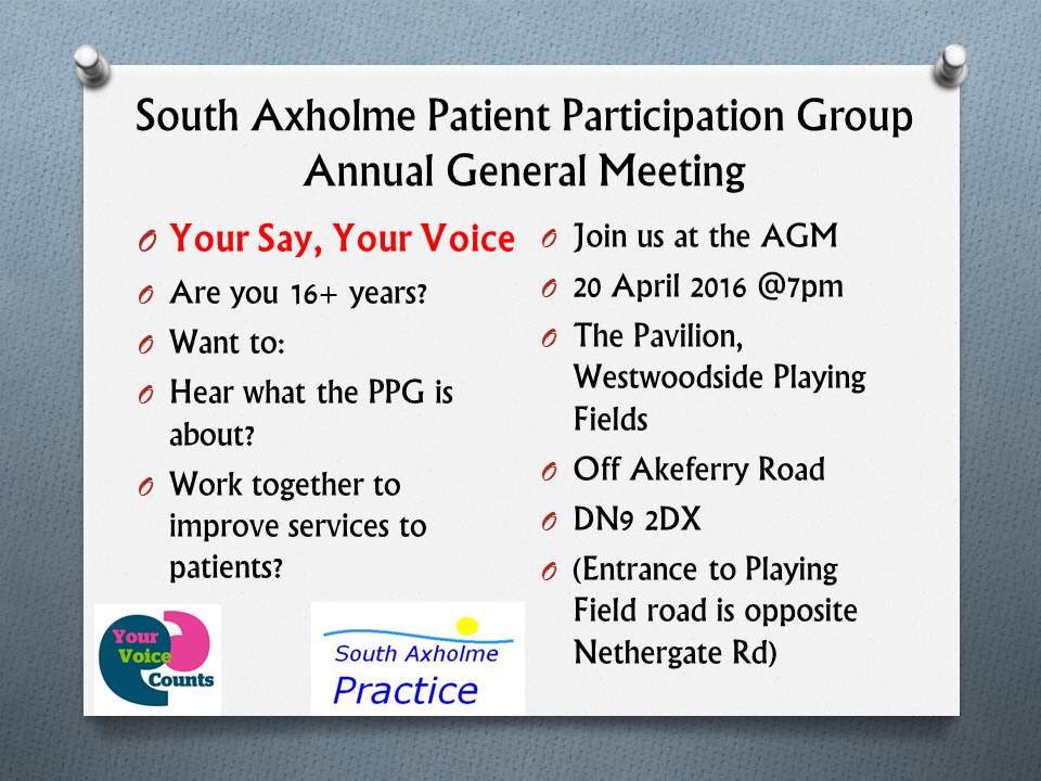 Don't forget AGM #SouthAxholme #PatientsParticipationGroup #Epworth #Haxey #Westwoodside #OwstonFerry #Belton