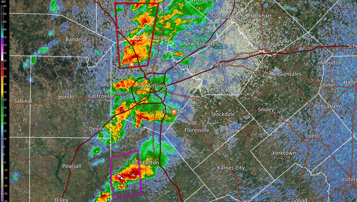 Tracking tornadic storm west of Jourdanton, moving west. Storm with 1 inch hail in NW Bexar
