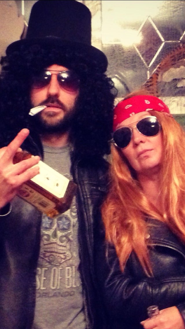 bambiscot's tweet photo. Watching #slash and had to post these. Me and my husband last Halloween and the kids nicking the wigs 😂 #gnr https://t.co/cGmREbWDDh
