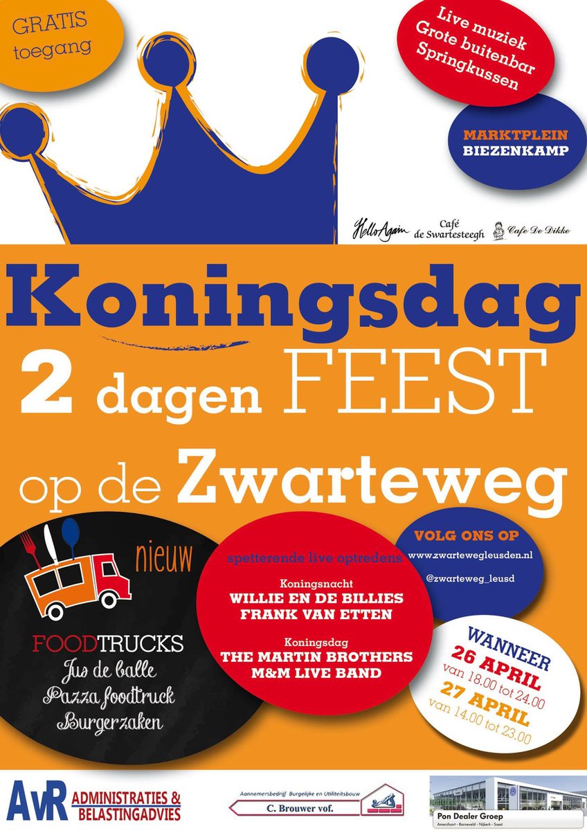 Koningsdag/nacht vier je toch gewoon in Leusden? Wij hebben er al zin in. <a href="/zwarteweg_leusd/">Horeca Zwarteweg</a>