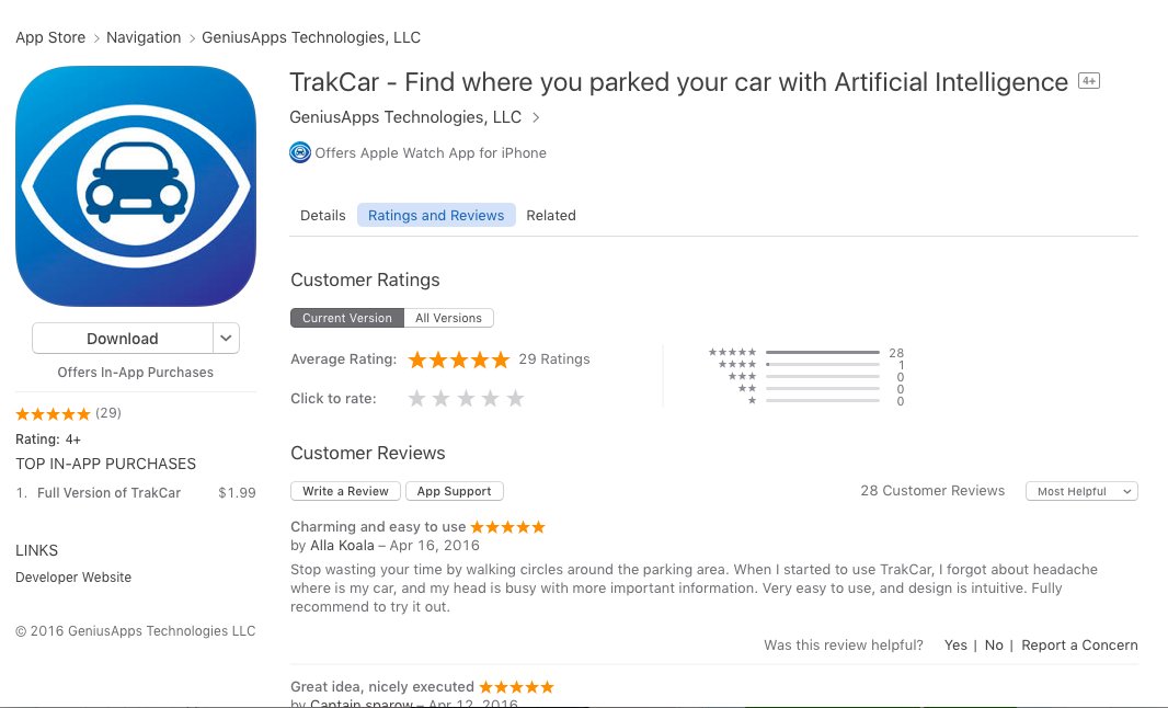 TrakCarApp's tweet photo. 29 reviews and a lot of stars for #TrakCar Thank you! @customers https://t.co/2adxRr7qmI