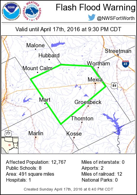 NWSFortWorth's tweet image. Flash Flood Warning including Mexia TX, Coolidge TX, Tehuacana TX until 9:30 PM CDT