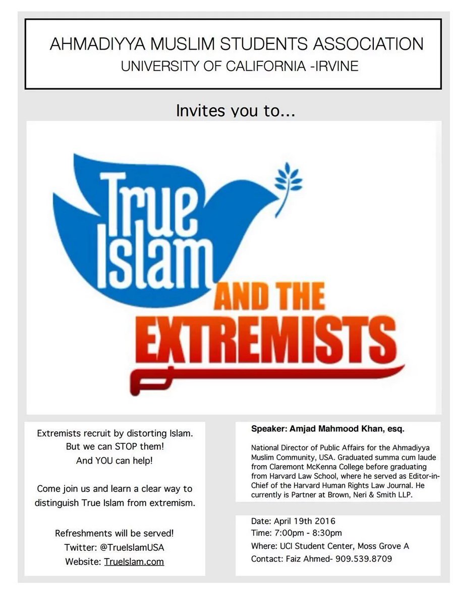 AhsanMKhanMD's tweet photo. Muhammad freed slaves, liberated women, and protected Christians/Jews. Learn more on 4/19 @UCIrvine @TrueIslamUSA https://t.co/aZUYsqxnce
