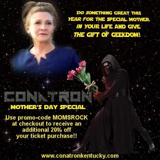 ConatronKY's tweet photo. When purchasing tickets use the code MOMSROCK to receive the discount! 
#Conatron #comiccon #mothersday #mom #gifts https://t.co/lcP6JdjrSf