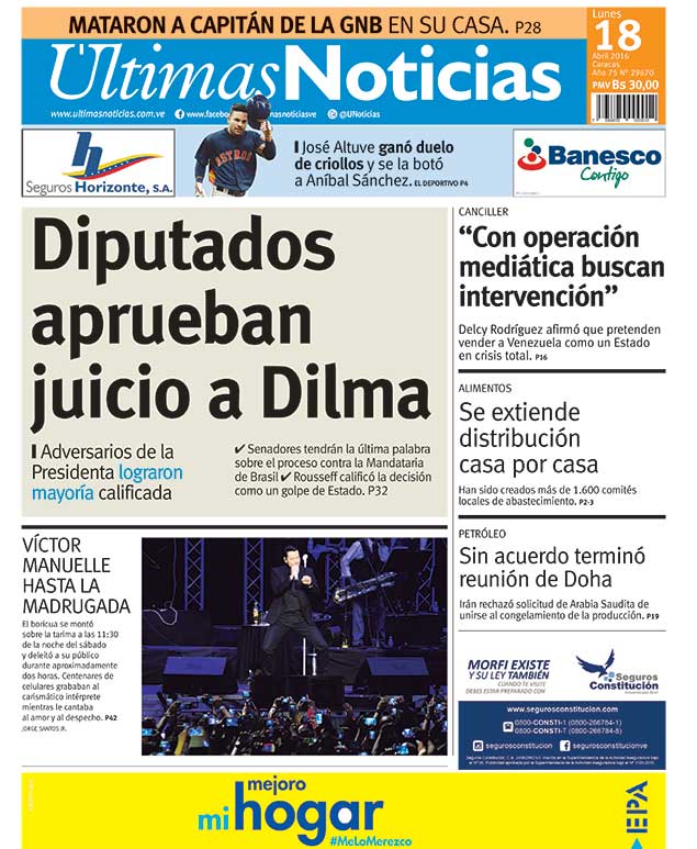 progresista's tweet photo. Portada del #ultimasnoticias de mañana #lunes18abril https://t.co/qBw4mLCIQF