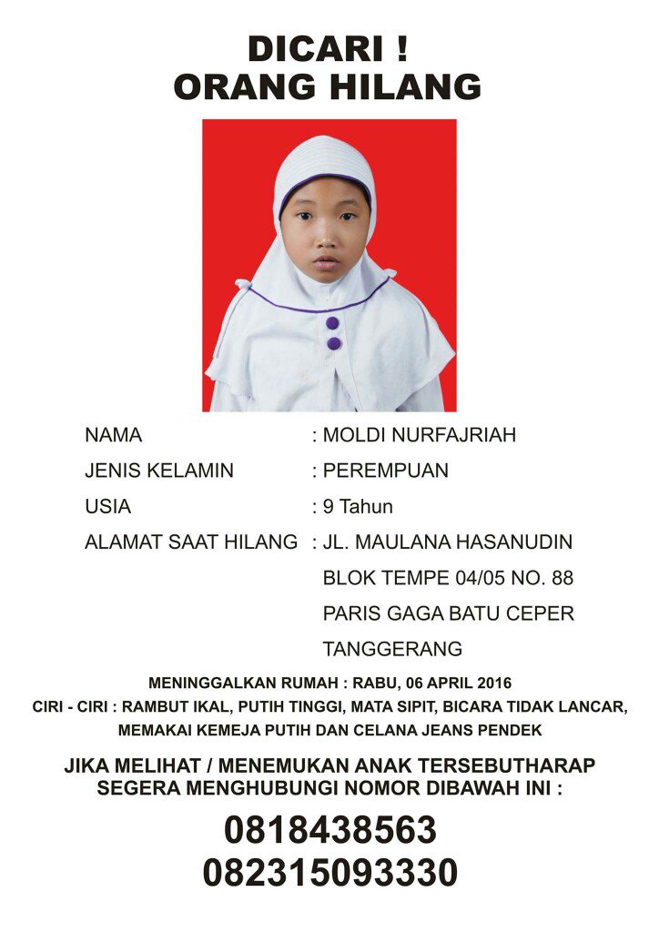 RT <a href="/imnainggolan/">Witch King of Angmar</a>
#ShareInfo #AnakHilang #Info20160418 #Tangerang