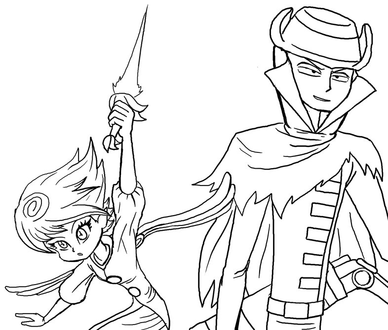 Fradno's tweet photo. Ritrika the Fairy and Phreit Nor the Gunslinger from #Rayburst #Fairy #Gunslinger #lineart https://t.co/PajPZrHQdD
