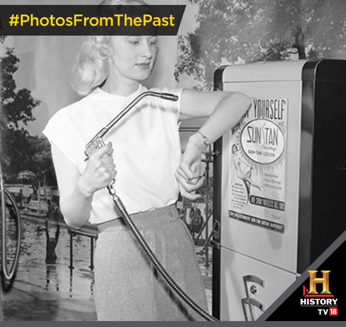 HISTORYTV18's tweet photo. #PhotosFromThePast Suntan vending machine, 1949. #spraying #BizarreInventions https://t.co/ilBKTUjfid