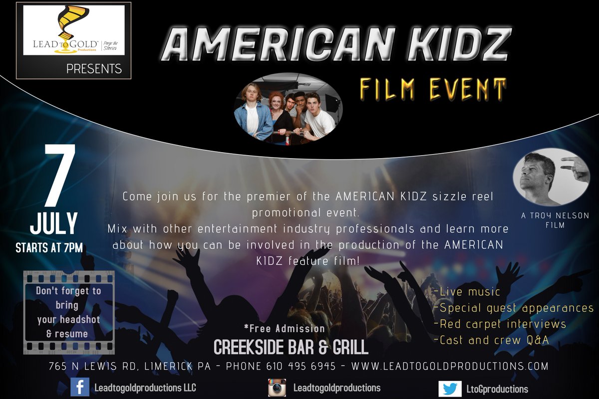 LtoGProductions's tweet photo. Mark your calendars! AMERICAN KIDZ film event that you won't want to miss! #leadtogoldproductions #Philadelphiafilm https://t.co/HydDbAVDXL