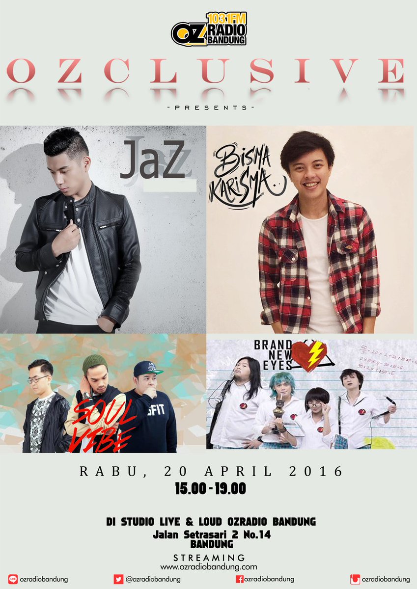 Helloo Vibenatics BANDUNG!
Hari Rabu, 20 April  kami akan perform &amp; interview di #OZCLUSIVE <a href="/ozradiobandung/">OZRADIO</a>!