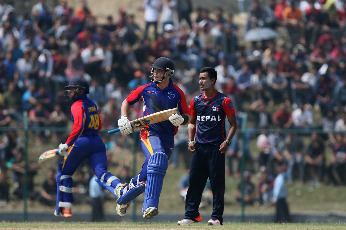 ICC's tweet photo. Nepal have made a steady start in their chase of 240 against Namibia in #WCL. Follow LIVE: https://t.co/wRQFpiROd9 https://t.co/lbcaahvDDQ