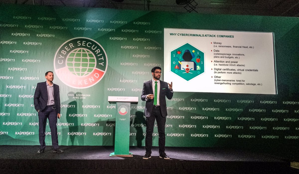 Amin @MaHasbini is explaining why cybercriminals want to attack companies(money,data,attention,certificates) #klmeta