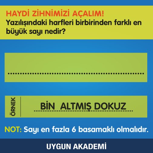 6 basamaklı en büyük sayıyı bulabilecek misin? #uygunakademi #interaktifeğitim #zekaoyunları #bilsemsınavı #soru