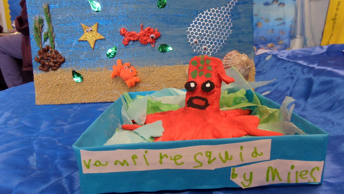 St_JamesSchool's tweet photo. Miles' brilliant Vampire Squid made during his home/school Easter project. #homework #craft #modemaking #sealife https://t.co/yH92PkrNdP