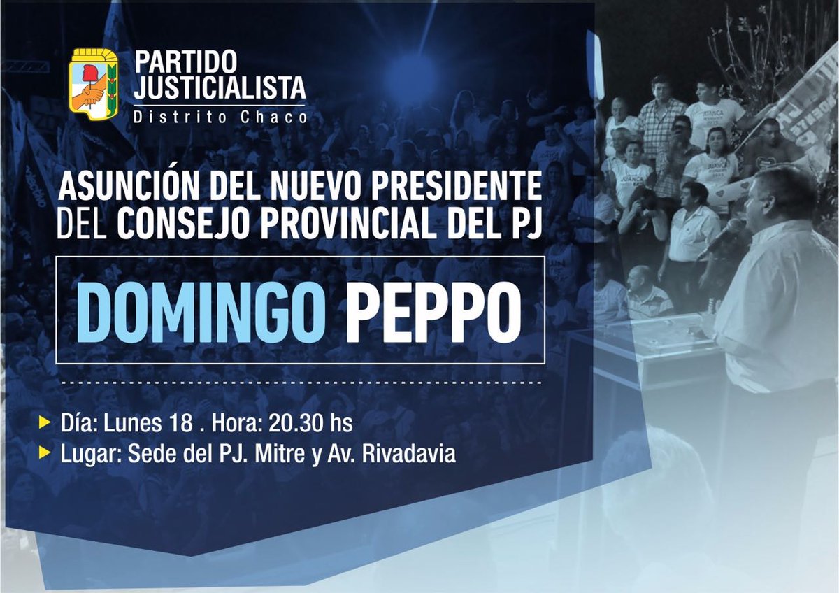 EquipoPEPPO's tweet photo. Los invitamos esta noche a la asunción de @domingopeppo como presidente del PJ! https://t.co/Pl8v7cxoZ6