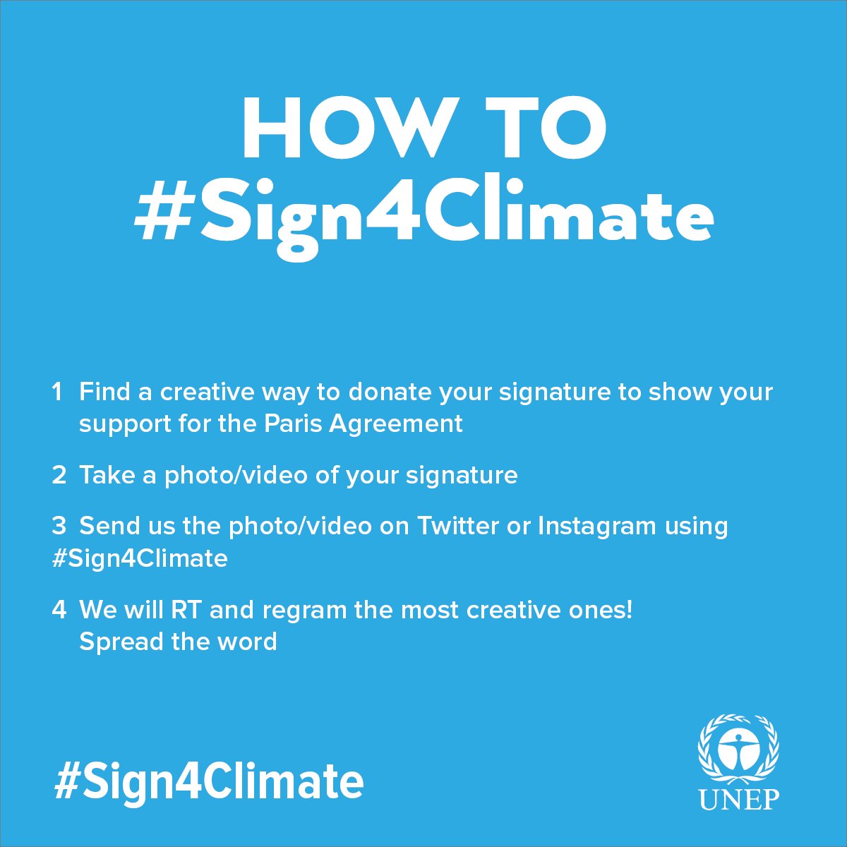 UNEP's tweet photo. After global adoption of the #ParisAgreement, now it's time to sign! Did YOU #Sign4Climate? https://t.co/ytbeTg62k2 https://t.co/wzEU2MQF26