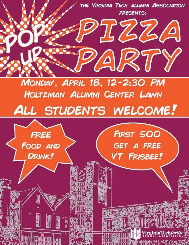 Come get some free pizza courtesy of the Alumni Association at the HAC today!! #PopUpParty