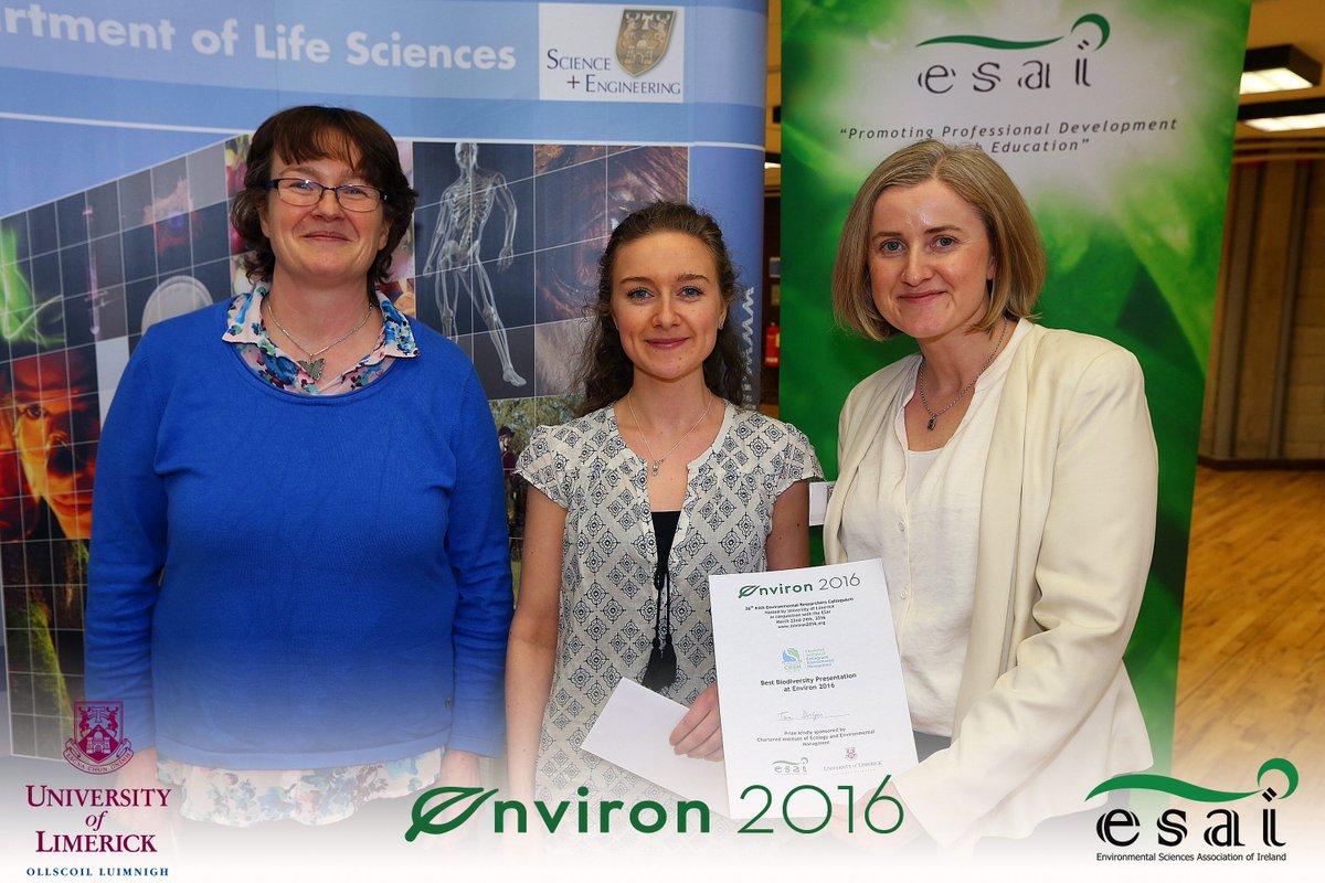 ESAI_Environ's tweet photo. #Environ2016 Winners - Best #Biodiversity Pres: Tara Dirilgen (@UCDSBES), Kate Flood (CIEEM), Frances Lucy (ESAI) https://t.co/BtYCeTHpj3