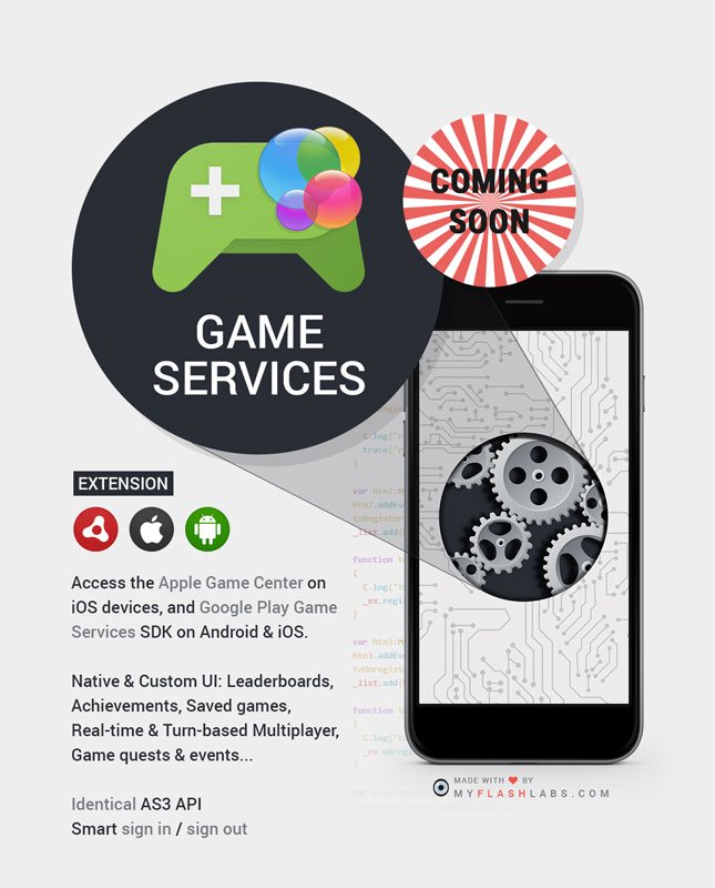 myflashlab's tweet image. Oh yea! #MyFlashLabs #GameServices #AirNativeExtension is coming soon!
For both Android &amp;amp; iOS. More cool news soon 🎉