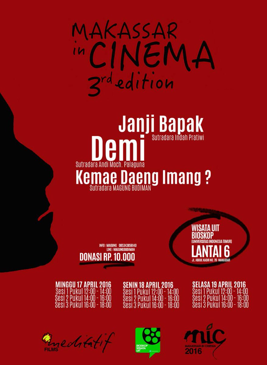 silahkan cek untuk sesi penayangan besok!  ayo ajak temanmu dan ramaikan!!  hanya di <a href="/Bioskopwisata/">BIOSKOPWISATAUIT</a> UIT!
