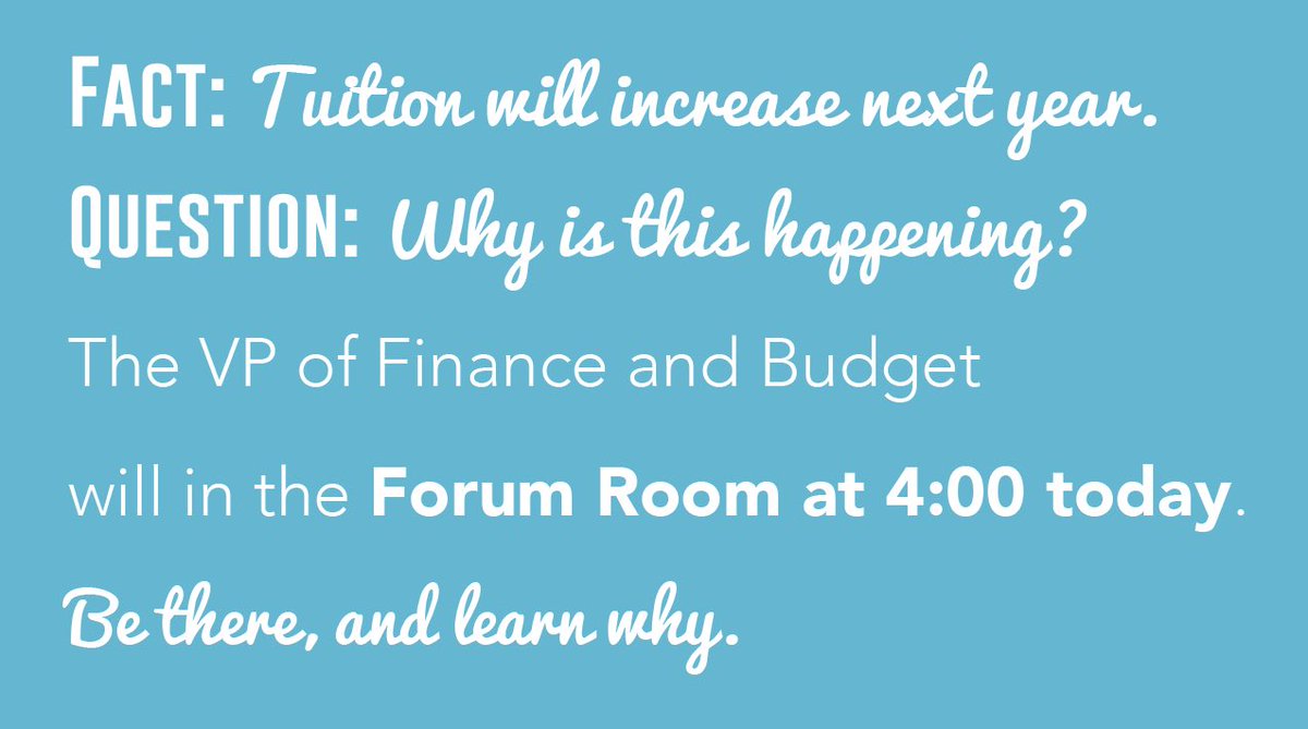 VCUSGA's tweet image. Want to know the reasons behind the proposed tuition increase? Come today at 4:00 #studentconcern #fightthehike #vcu