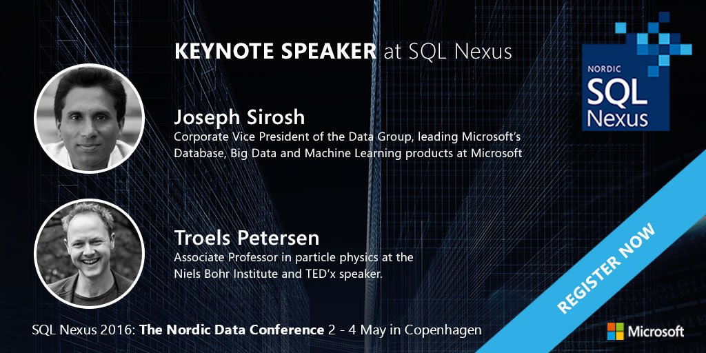 MSCloud's tweet image. Don't miss @josephsirosh at #SQLNexus, the place to meet industry experts who love #data! msft.it/6015BYa2h