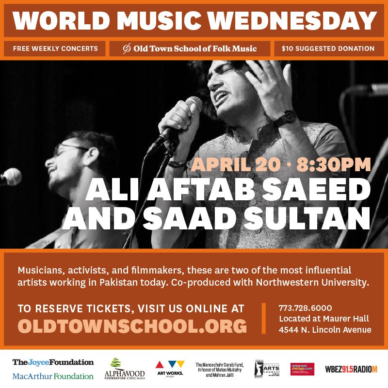 Old Town School (@oldtownschool) on Twitter photo #WorldMusicWednesday 4/20 8:30pm w/ <a href="/aliaftabsaeed/">Ali Aftab Saeed</a> & <a href="/MSaadSultan/">Saad Sultan</a> Free! Resertve tix: ots.fm/saeedsultan #WorldMusicWednesday 4/20 8:30pm w/ <a href="/aliaftabsaeed/">Ali Aftab Saeed</a> & <a href="/MSaadSultan/">Saad Sultan</a> Free! Resertve tix: ots.fm/saeedsultan
