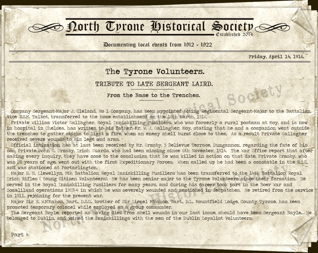 SommeMemHall's tweet photo. THE TYRONE VOLUNTEERS (part 4)
Newspaper Article - Published 14 April 1916 https://t.co/oeeL08D7t6