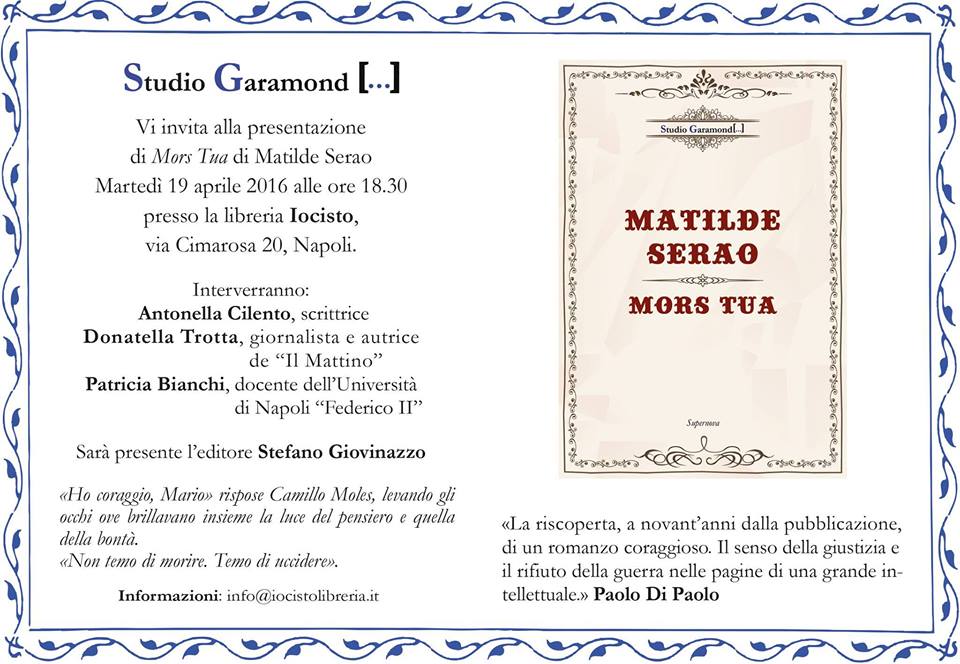 IoCiStoLibreria's tweet photo. Martedì 19 aprile alle 19.30 da #iocisto #lalibreriaditutti @StudioGaramond @edizionisera #MatildeSerao https://t.co/FmiU5ROAni