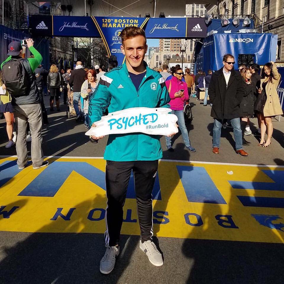 BBBSA's tweet photo. Good luck to @BUSigEp brother Kevin Doherty running in the #BostonMarathon today on the @BBBSMB team! #RunBold 💜💜 https://t.co/SKG43EQFbS