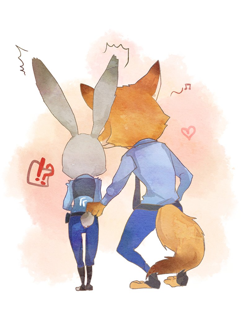 zootopia/ズートピア 先日の落書き ジュディのしっぽを触ったニック♡