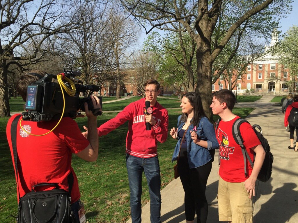 Spotted on the Quad: <a href="/KeithHabs/">Keith Habersberger</a> (ISU alum working for <a href="/BuzzFeed/">BuzzFeed</a>) shooting a video for his alma mater. Thanks, Keith!