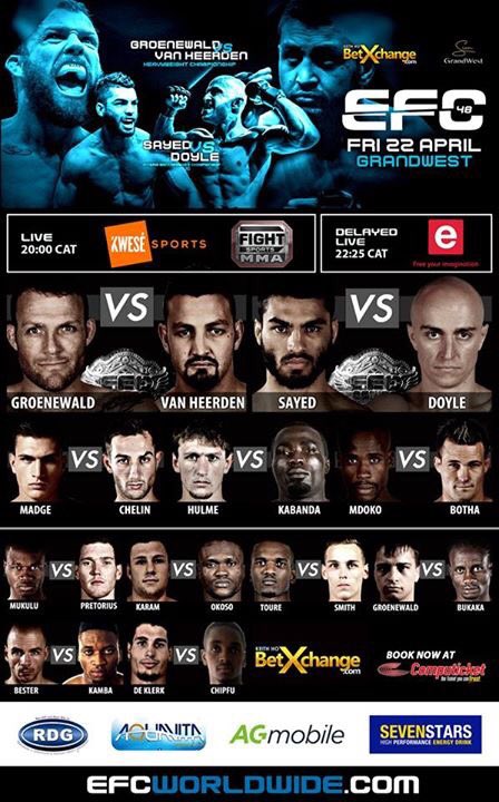 robsimbowe1's tweet photo. Hie MMA funs it's fight week @EFCworldwide lets get together if u in Cape Town and support our African champion https://t.co/hydMpG9GLs