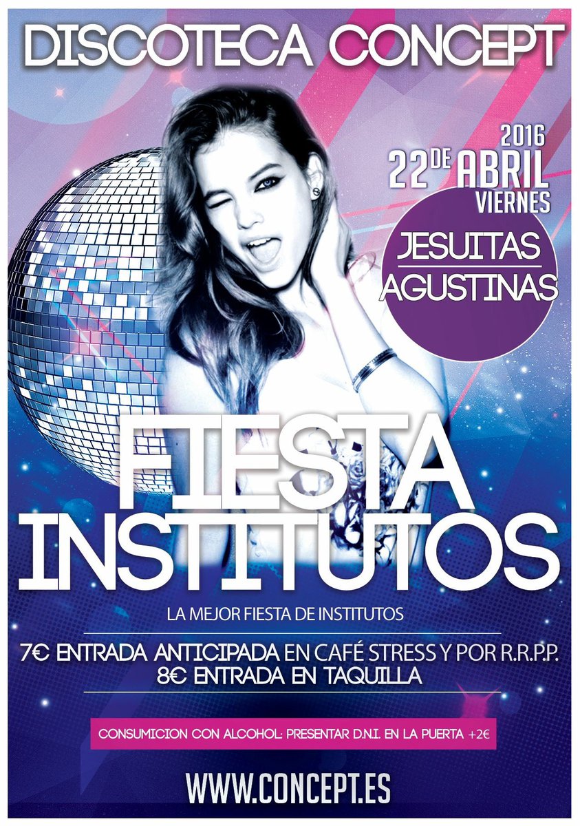 concept_insti's tweet photo. Este Viernes 22 de abril... ¡FIESTA INSTITUTOS en Sala Concept! AGUSTINAS &amp; JESUITAS 🎉🎉🎉 https://t.co/RqUhSwZ0kL