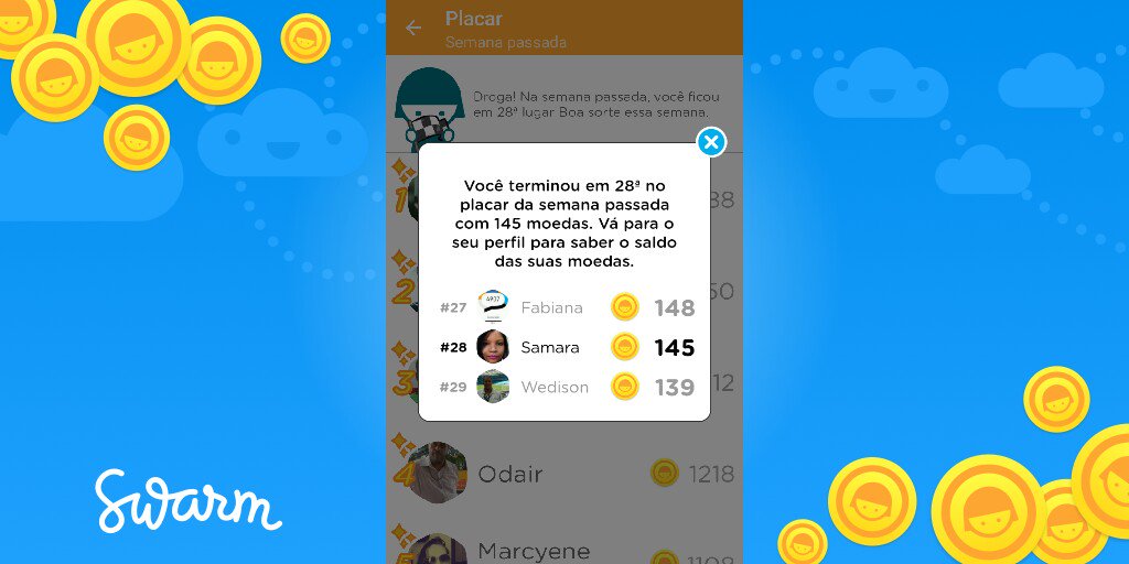 samirezende's tweet image. Eu fiquei em 28ª lugar com 145 moedas no placar do Swarm! @swarmapp.