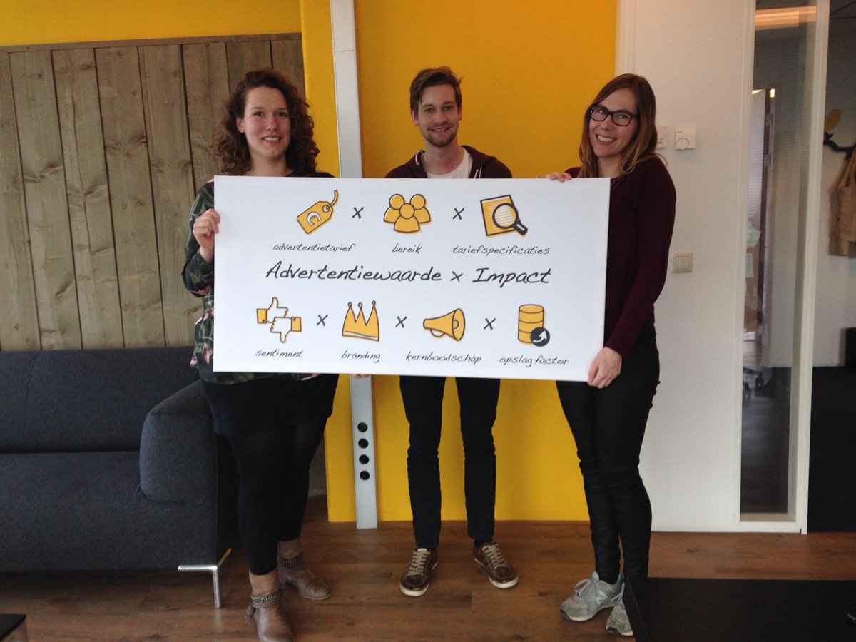 rinskewillemsen's tweet photo. Crossmediale #PRwaarde formule starring onze PR-waarde specialisten Patty, Kim & Wouter. Prijkt nu aan onze muur! https://t.co/Yg1Y77EpqP