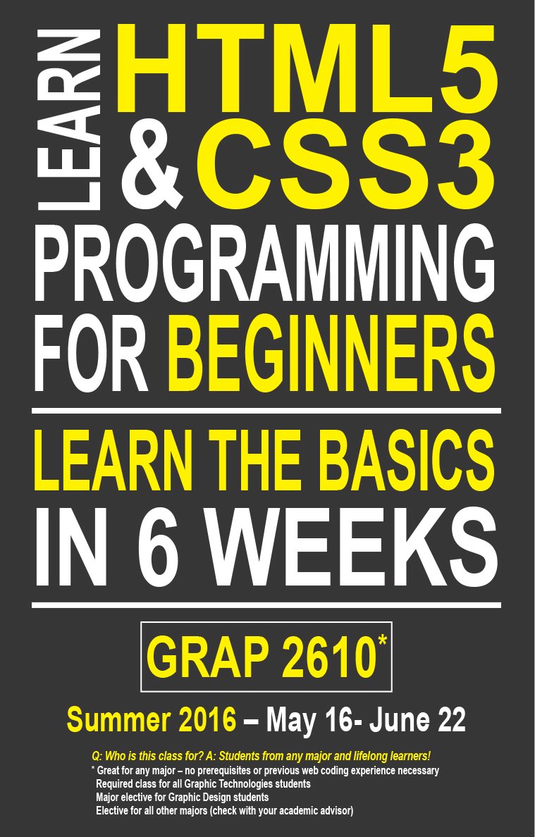 UCMGraphicTech's tweet photo. Looking for a class to take this summer? #Grap2610 has no prerequisites so register today! #webdesign #ucm #html5 https://t.co/xdoRaVGdMp