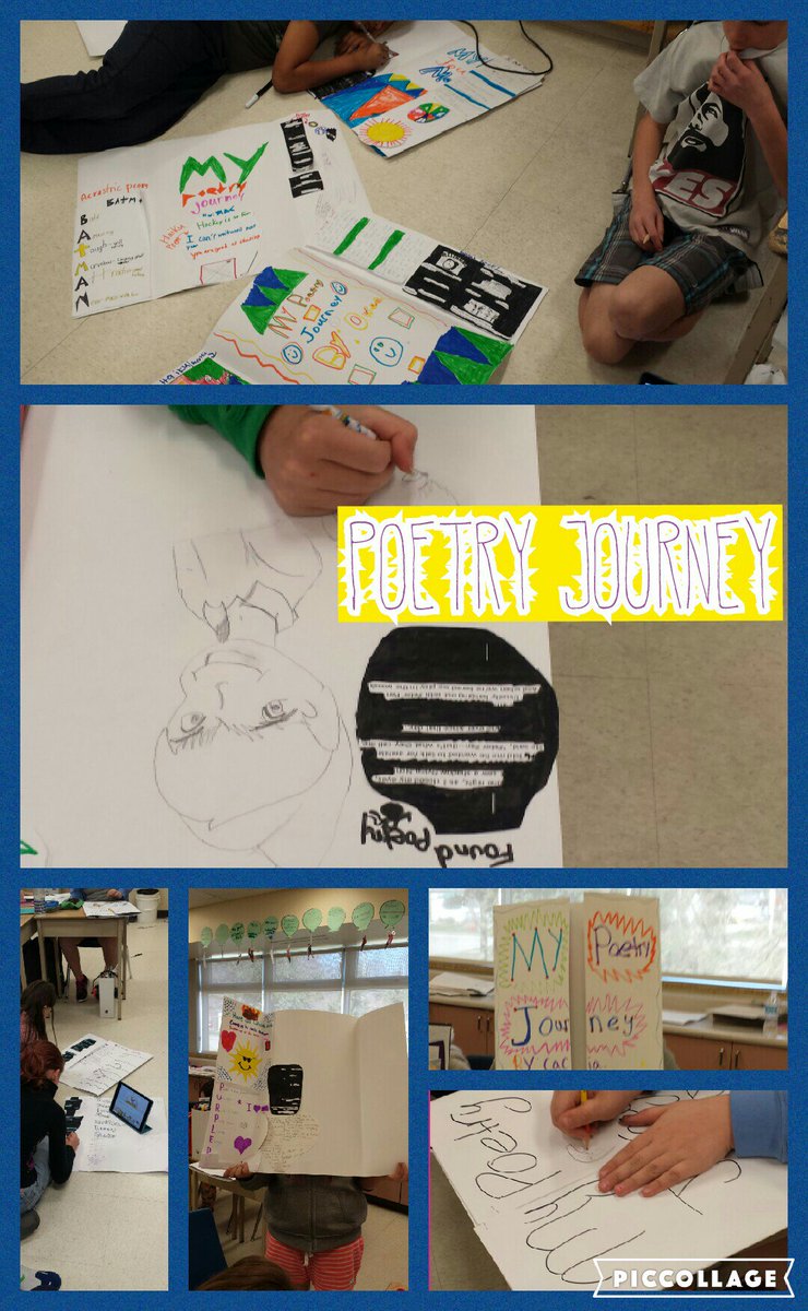 MStAmantTeach's tweet photo. Creating our poetry journey boards with  @ChermannC our teacher candidate. We are going to miss you. #creativity https://t.co/Bs20ZIkXq6