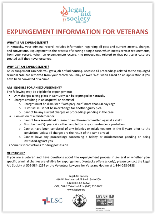 For more information about expungements in Kentucky please see the attached photo.
