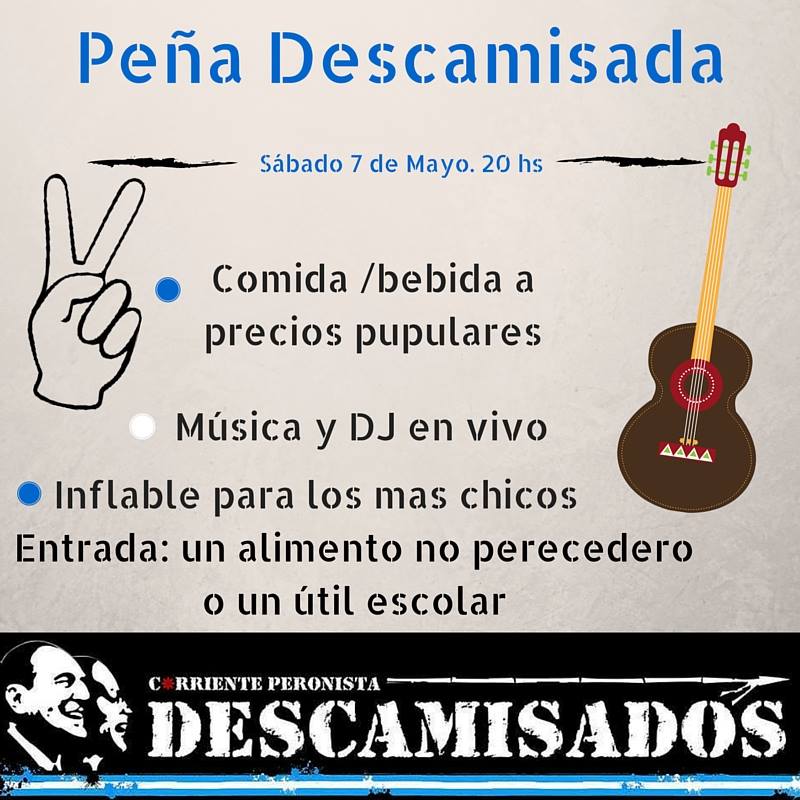 DescamisadosSM's tweet photo. Gran Peña Descamisada el 7/Mayo, a las 20hs, en Lincol y las vías 3136, San Martín. https://t.co/vdzOhd9xSE