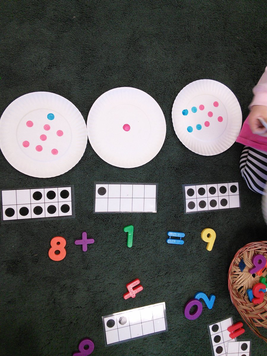 learninginrm120's tweet photo. Look at all the math materials being used to create this addition sentence! #math #addition #dotplates #numbers https://t.co/llJiefCFPB