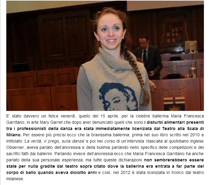 DANZAANORESSIA's tweet photo. #TeatroallaScala, la #ballerina che #denunciò l'#anoressia deve tornare in #teatro.
#rai #tg1 #tg4 #alimentazione https://t.co/LPKjN9y7Hp