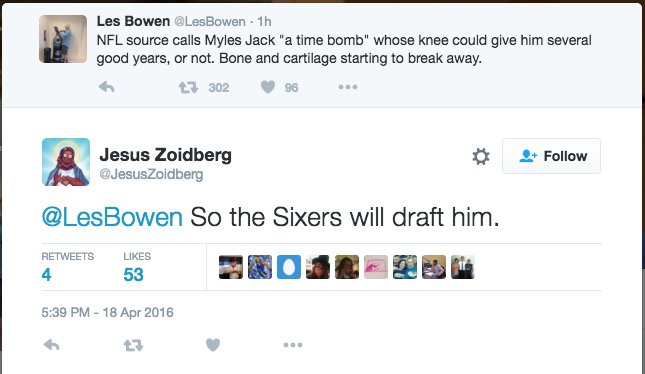 AlainMattei's tweet photo. Mon amour pour la NBA et la NFL réunis grâce à Myles Jack et Twitter. #génie https://t.co/O6wDDtYAKu